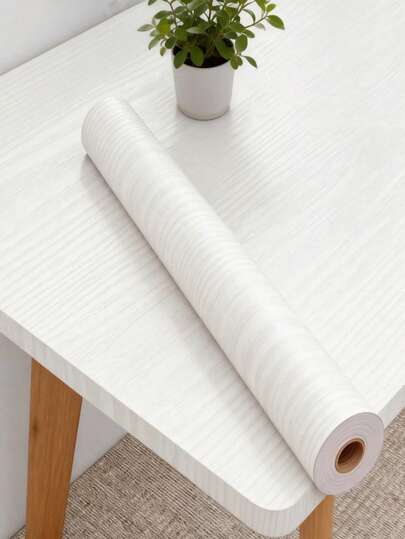 1Roll White Modern Wood Grain Sticker Self-Adhesive High Quality Wallpaper Suitable Glossy Oil Proof Waterproof Wall Sticker For Kitchen Countertops Cabinets Tables Walls Renovation