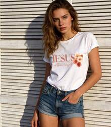 Faith Cross Christian Shirts For Women With Floral Cross Print, Womens Graphic Tees Short Sleeve Tshirt Anti-Wrinkle Cotton T - trắng - Xem 4