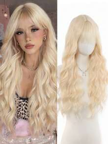 Synthetic Wig, Long Wavy Golden Hair With Bangs, Long Curly Hair Ponytail, Braided Hairstyle, Halloween And Christmas Gift - Multicolor - View 1