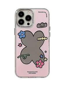 Electroplated Mirror Powder Flower Geometric Case, Suitable Compatible With Iphone 17/16/14, 13 Pro Max, 15 Pro Max, Artistic, Electroplated Mirror, Pink Flower Geometric Design, Full Coverage Shock-Proof Phone Protective Case - Multicolor - View 4
