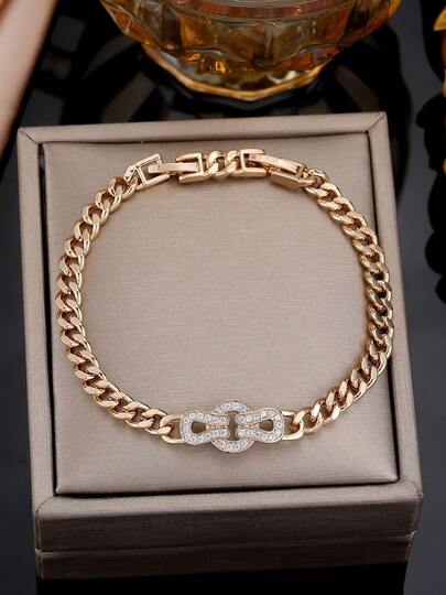 1条优雅水钻装饰8字形扣链手链，奢华百搭日常佩戴配饰，女士