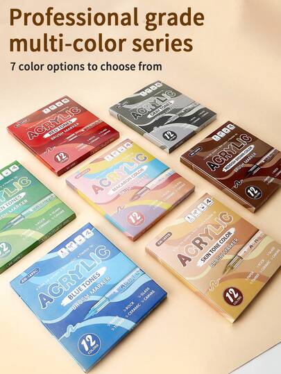 1pc 12/84 Colors Acrylic Marker Pens, Opaque Waterproof Blendable Brush Tip Markers For DIY Graffiti Painting, Art Supplies For Wood, Canvas, Stone, Rock, Glass, Ceramic, Craft, Student Drawing, Back To School Gift