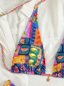 PEPPERMOLLY 活力抽象印花比基尼泳装 | 可调节肩带上衣和低腰泳裤 - 引人注目的泳装，适合海岛度假和海滩派对 - 彩色 - 查看 6