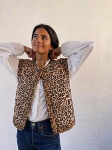 Áo khoác cardigan không tay dáng rộng, thanh lịch, in họa tiết, chần bông dành cho nữ hiệu GMFP, thích hợp cho du lịch, kỳ nghỉ, lễ hội âm nhạc, mùa cưới. - da báo - Xem 2