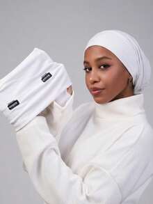 1pc Women's Solid Color Double-Layer Flat Top Hat With 2pcs Anti-Slip Clips Adjustable Scarf & Cap Set - White Anti-slip Clip Double-layer Flat Top Cap - View 3