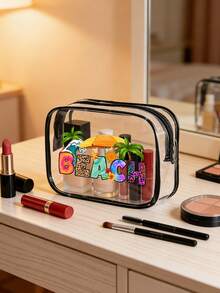 透明沙滩化妆包，带拉链旅行收纳包，PVC大容量收纳包，旅行便携式洗漱包，结实耐用的旅行化妆品收纳包，适合女性，邮轮洗漱包，女士礼物，透明沙滩化妆包 - 彩色 - 查看 7