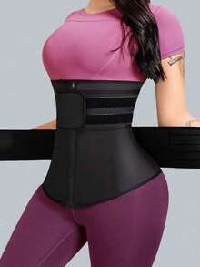 1 pieza Faja reductora unisex, diseño de doble capa con y cremallera, da forma a la cintura perfecta, mejora la transpiración durante el entrenamiento, logra el perímetro de cintura ideal - Negro - Ver 2