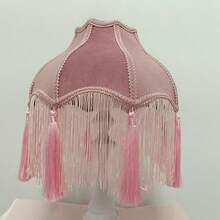 优雅公主灯罩，复古蓝/粉/橙/黑丝绒流苏灯罩，流苏装饰灯罩（仅灯罩，不含灯座） - 粉紅色流蘇公主燈罩 - 查看 6