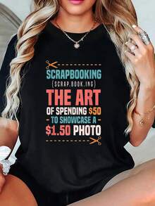 Womens Scrapbooking Lady Paper Scrapbook Tees T-Shirt, Tops For Women, Vacation Outfits Woman, Summer Tops - Black - View 6