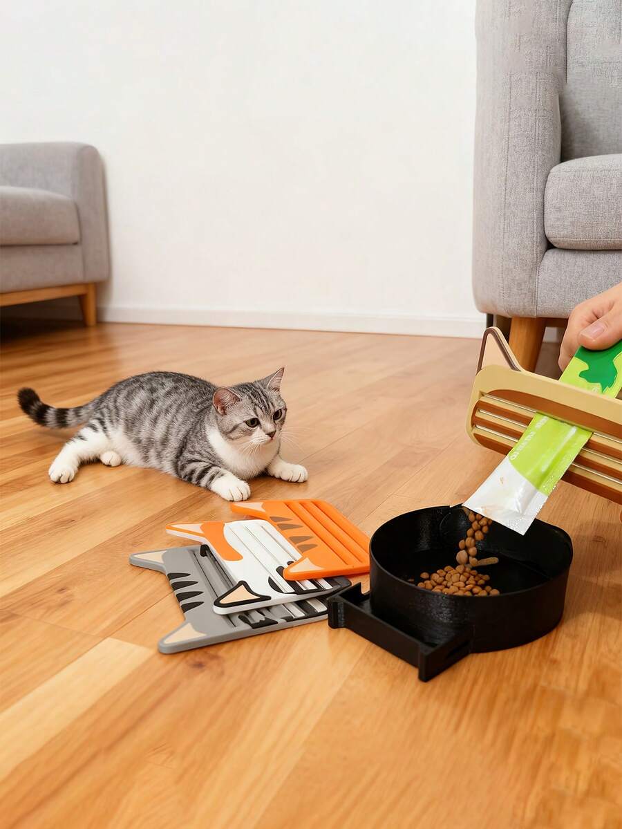 1pc Cute & Interesting Manual Cat Food Squeezer Tool, With 3 Thickness Settings, Portable Wet Cat Food Dispenser - Multicolor 1pc - View 1