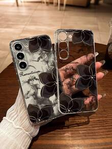 Black Floral Painted Hollow Transparent Painted Minimalist Fashion Creative Shockproof Phone Case Compatible With Ip 17/Ip 17pro/Ip 17promax/ IP16/11/16pro/16plus/16promax/16e/15Promax/13/14/12/XS/XR/7G/8P, Compatible With Samsung Galaxy S25/S25PLUS/S25 Ultra/A16/A36/A26/A56/A50/A12/A32 - Multicolor - View 2