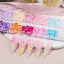 3D Flower Nail Art Charms, Cute Colorful Acrylic Flower Petals White Pink Cherry Blossom Spring Petal With Caviar Beads And Flatback Pearls For Manicure Craft DIY(20 - K1 - Colorful) - 20-K1-彩色 - 查看 7