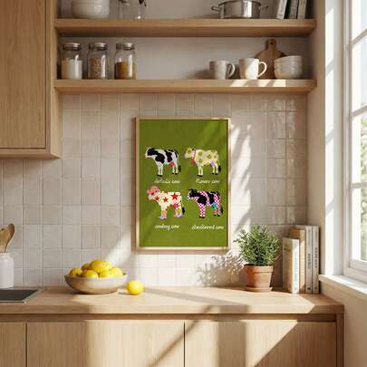 1 pieza Cuadro de arte de pared de vaca bebé linda Pintura de lienzo de animal de granja caprichoso para decoración de habitación de niños, sala de juegos, dormitorio, sala de estar u oficina en el hogar, póster de vaca caprichoso, impresión de ternero dulce, regalo para ella, sin marco o enmarcado