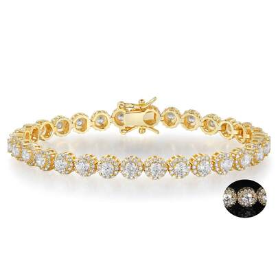 MDFUN 18K Gold Plated Single Row Tennis Bracelet For Women, 5mm Round Cubic Zirconia, 6-8.5 Inch Size
