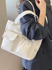 Fashion Solid Color Multi-Pocket Tote Bag With Coin Purse, Women Bag With Dime Bag, School Bag, Large Capacity, Portable, Classic Casual, Business Casual, For Teen Girls Women College Students, White-Collar Workers School Handbag, School Bookbag, Back To School Bags, Waterproof, Laptop Compartment, Lightweight, Foldable, Suitable For Teen Girls Women College Students, Teacher, Perfect For Back To School, First Day Of School, Middle School, High School, Tote Bags For School,College Essentials - 彩色 - 查看 9