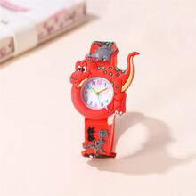 Reloj infantil de cuarzo con correa de silicona y estampado de dinosaurio lindo - Rojo - Ver 5
