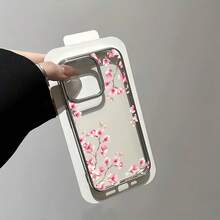 1pc Electroplated Glossy Shell Minimalist Personalized Diagonal Peach Blossom Pattern Phone Case, Compatible With IPhone 16 Pro Max, 17/16/15/14 Plus, 13/12/11 Protective Cover - Multicolor - View 2