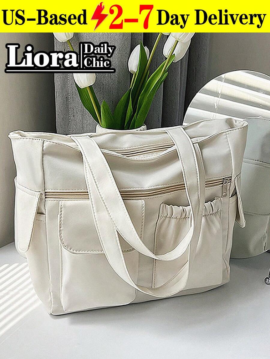 Fashion Solid Color Multi-Pocket Tote Bag With Coin Purse, Women Bag With Dime Bag, School Bag, Large Capacity, Portable, Classic Casual, Business Casual, For Teen Girls Women College Students, White-Collar Workers School Handbag, School Bookbag, Back To School Bags, Waterproof, Laptop Compartment, Lightweight, Foldable, Suitable For Teen Girls Women College Students, Teacher, Perfect For Back To School, First Day Of School, Middle School, High School, Tote Bags For School,College Essentials - 彩色 - 查看 1