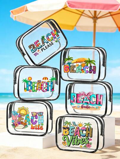 Bolsa de maquillaje transparente para la playa, bolsa de almacenamiento de viaje con cremallera, bolsa de almacenamiento de gran capacidad de PVC, bolsa de almacenamiento de artículos de tocador portátil de viaje, organizadores de cosméticos de viaje resistentes, adecuados para mujeres y bolsas de artículos de tocador para cruceros, regalo para mujeres, bolsa de tocador transparente para la playa