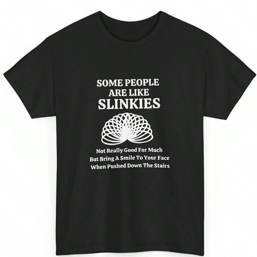 180GSM Pure Cotton Printed T-Shirt Men Humorous Cotton Some People Are Like Slinkies Print Soft Comfortable Breathable Durable With Funny Relatable Details Easy To Clean Perfect For Casual Daily Wear Sarcastic Humor Lovers And Playful Outfits - 黑色 - 查看 1