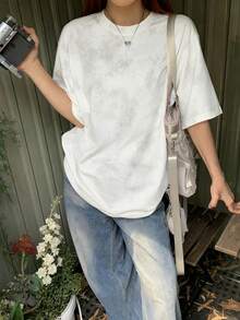 Made In Japan, Spring/Summer Cotton, Round Neck, Loose Fit, Versatile, Simple, English Print Short-Sleeve T-Shirt - White - View 1