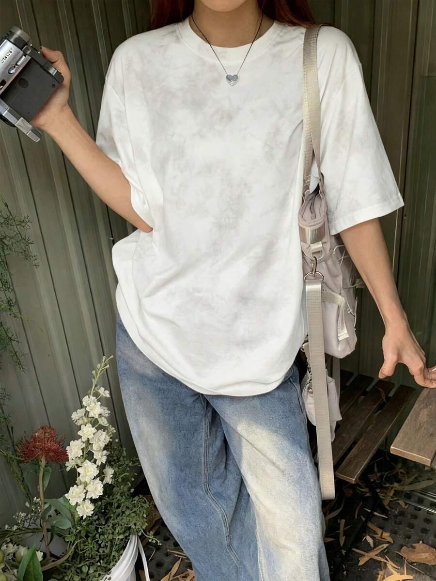 Made In Japan, Spring/Summer Cotton, Round Neck, Loose Fit, Versatile, Simple, English Print Short-Sleeve T-Shirt - White - View 1