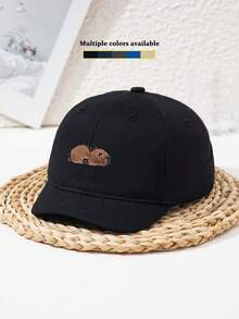 1 szt. unisexowa czapka baseballowa z krótkim daszkiem w kolorze khaki z haftem Barreleye, uroczy kapelusz z napisem Water Vole Outdoor Sports Street Casual Patchwork, wiosenno-jesienny jednolity kolor czarny niebieski modny - A - Zobacz 1