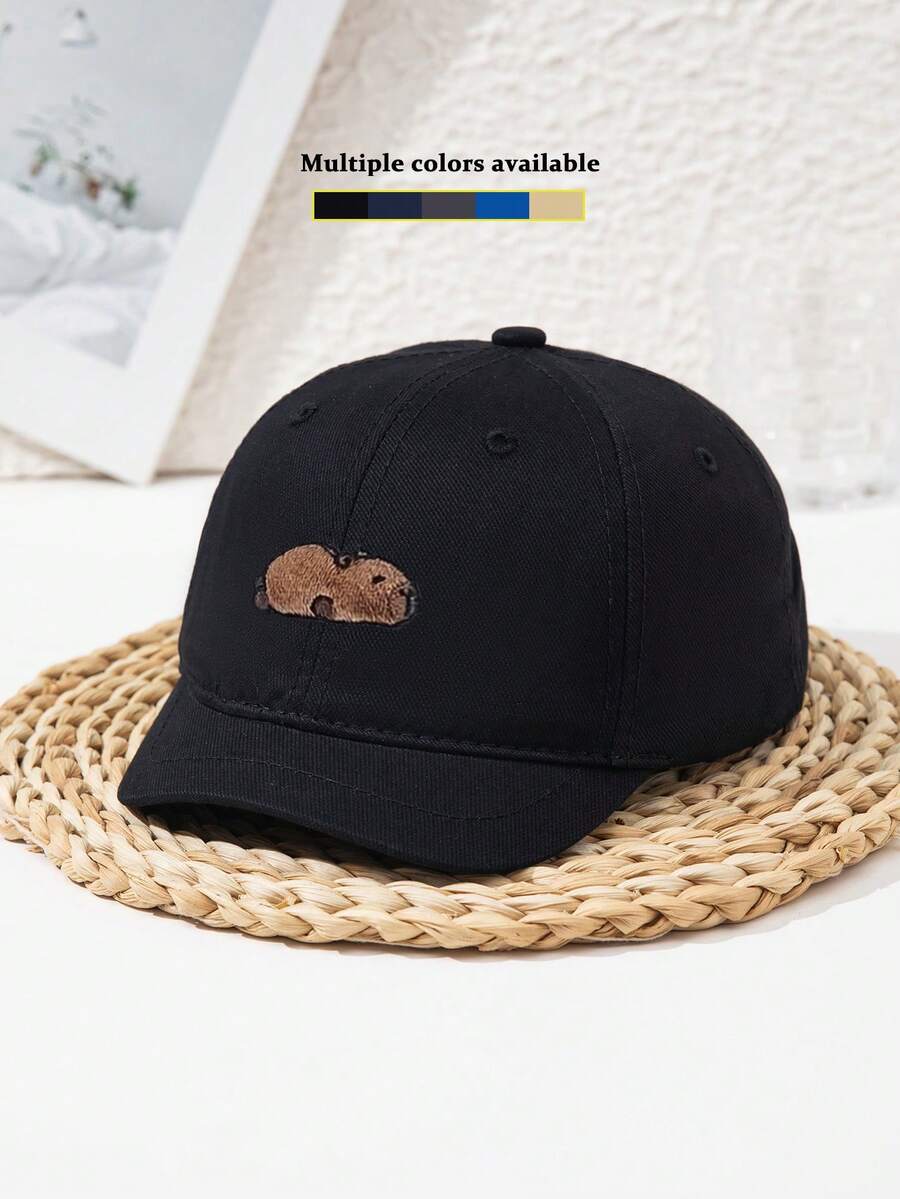 1 szt. unisexowa czapka baseballowa z krótkim daszkiem w kolorze khaki z haftem Barreleye, uroczy kapelusz z napisem Water Vole Outdoor Sports Street Casual Patchwork, wiosenno-jesienny jednolity kolor czarny niebieski modny - A - Zobacz 1