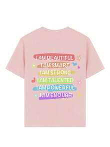 Tween Girls' Casual Funny Print Crew Neck Short Sleeve T-Shirt, Summer Top - Pink - View 5