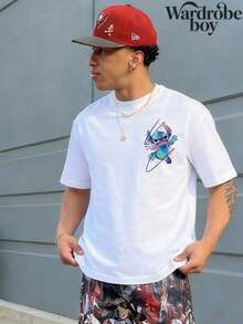 Disney Printed T-Shirt,Men's Disney Stitch Graphic Print T-Shirt, Unisex,High-Quality Pure Cotton T-Shirt,Suitable For All Seasons, Comfortable And Breathable| Exquisite Design | The Best Choice For Giving Gifts - trắng - Xem 3