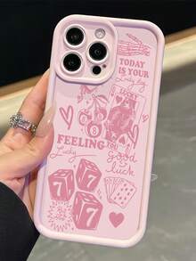 1pc Pink Matte Gradient Pattern Minimalist Lens Protection Phone Case With Pink Graffiti, Playing Card, Dice, Cherry, Number 8 Design, Compatible With IPhone 16 Pro Max, 17/16/15/14 Plus, 13/12/11, Air, Series - Multicolor - View 3