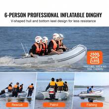Inflatable Dinghy Boat, 6-Person Transom Sport Tender Boat, With Marine Wood Floor And Adjustable Aluminum Bench, 1500 Lbs Inflatable Fishing Boat Raft, Aluminum Oars, Air Pump, And Carry Bag - Grey - View 2