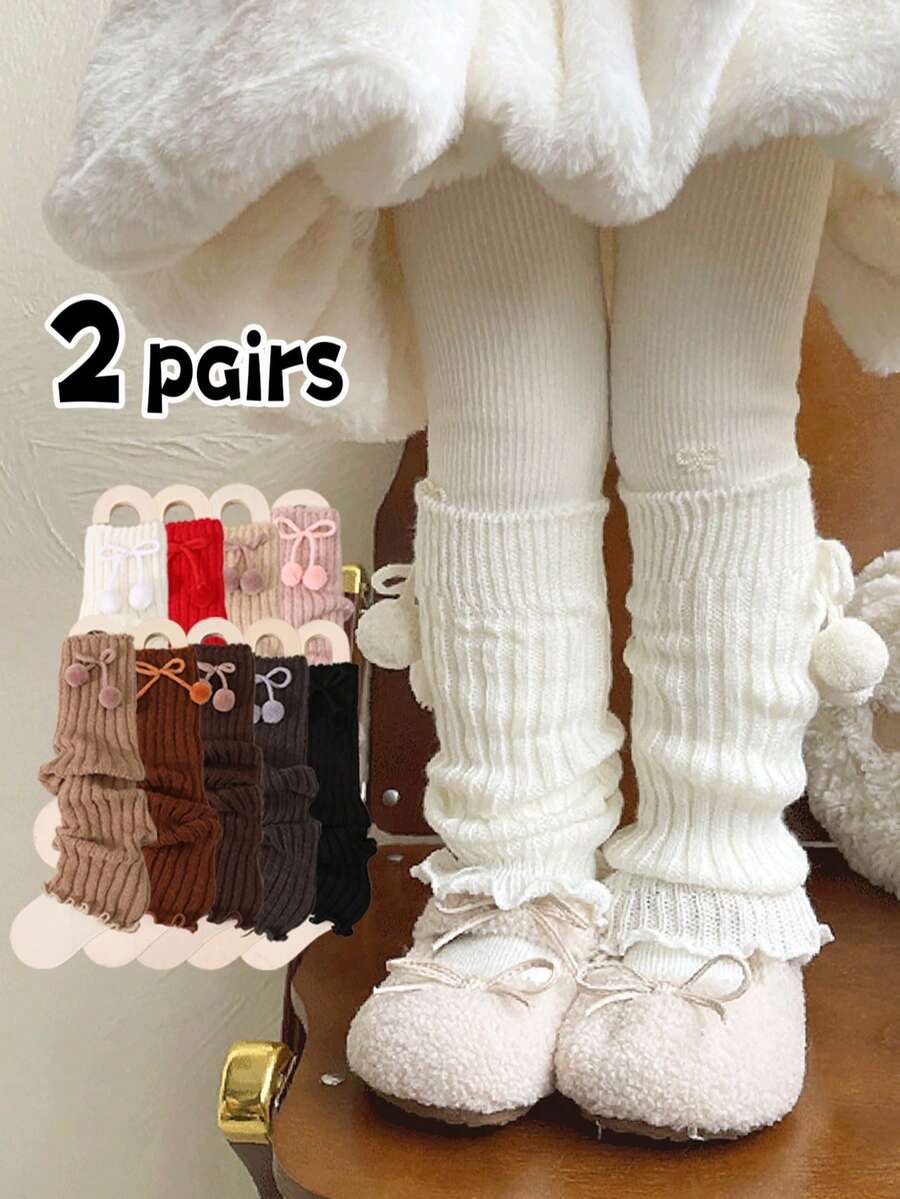 2 đôi tất giữ ấm chân có nơ và bèo nhún cho bé gái, đa năng.