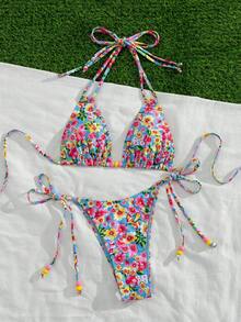 PEPPERMOLLY Bộ bikini hai mảnh họa tiết hoa nhí | Đồ bơi 2 mảnh có thể điều chỉnh với dây buộc - Đồ bơi hoàn hảo cho kỳ nghỉ hè trên bãi biển - Nhiều màu - Xem 5