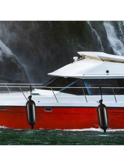 Boat Fenders, 6.5" X 23" Boat Bumpers For Docking, Inflatable Ribbed  With Center Holes, Marine Boat Dock  Bumper With Air Pump, 4 Needles And 4 Ropes And Storage Bag, Black