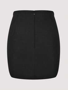 Women's Solid Color Short Tight Mini Skirt, Fashionable Polyester Design Spring Black - Black - View 6