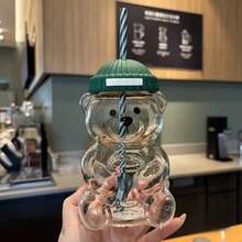 New! 2025 Limited Edition Starbuck Christmas Green Hat Bear Cold Glass Cup With Straw. Coffee Cup, Cold Drinks. Wonderful Gift For Girlfriends, Boyfriends, Lover, Sisters, Friends And Student. 20oz / 591ml - 北美綠小熊 - 查看 5