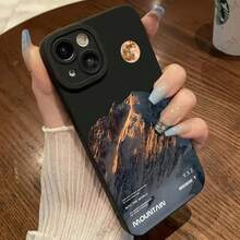 极简雪山新月图案手机壳，适合送给男友、家人，国际版，非国内版 - 黑色 - 查看 3