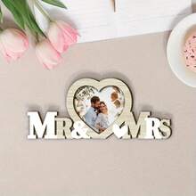 1pc Traditional Wooden Heart-Shaped Photo Frame, Suitable For Mr. & Mrs., Warm Wooden Tone, Perfect For Romantic Wedding Photos. This Rustic Style Horizontal Desktop Stand Is A Personalized Display Choice For Couples - G - View 4