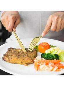 10/25/50/100/150pcs Gold Cutlery Set, Suitable For Outdoor Activities, Family Gatherings, Birthday, Wedding, Back To School Gifts - Gold - View 7