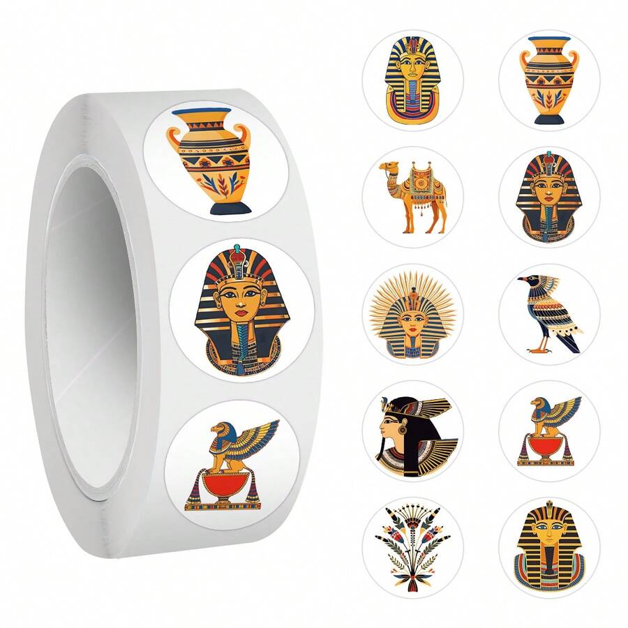 500pcs Ancient Egypt Stickers Roll For Scrapbook, Journaling, Laptop, Bumper, Skateboard, Water Bottles, Computer, Phone, Walls, Envelopes, Birthday And Greeting Cards - Random Style - View 1