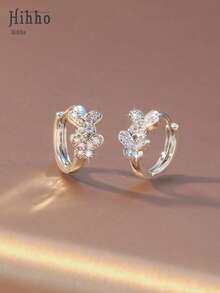 1 Pair Romantic Layered Butterfly Earrings With Paved Round Zirconia Simulated Petals And Center, Visually Dimensional And Dynamic, Fashionable Earrings For Women To Wear Daily - Butterfly Earrings - View 4