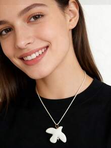 120cm Adjustable Rope Chain Ceramic White Dove Necklace, Women's Stainless Steel Pearl Beaded Long Necklace, Party Accessories - White - View 7