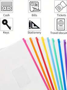 10pcs A4 Transparent Zippered Document Bags - Waterproof PVC Office & Student Organizer For Papers And Receipts - Red - View 6