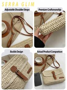 Retro-Chic Woven Tote Bag Beach Vacation Straw Crossbody Bag Summer Casual Messenger Bag Vintage Rustic Handbag Forest Cottagecore Handbag Inspired Woven Bag-Perfect For Beach Trips Vacations Commuting Parties Birthday Gifts Valentine's Day Gifts Mother's Day Gifts - 小號米白色 - 查看 7