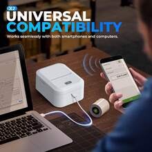 Impressora de etiquetas Marklife X2, impressora térmica portátil para impressão de etiquetas de identificação, etiquetas de produtos, etiquetas de roupas, etiquetas para latas e etiquetas de endereço. Ideal para estudantes, uso doméstico e pessoal. Compatível com sistemas Android, iOS e Windows. Acompanha 3 rolos de papel. - Impressora branca e três rolos de etiquetas de 40*30mm - Ver 3