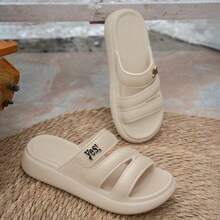ASOFTER Fashionable Minimalist Cross Strap Thick Sole Sandals, Khaki Color Minimalist Letter Decor Outdoor Slippers, Suitable For Beach Vacation, Commuting And Multiple Occasions - Khaki - View 6