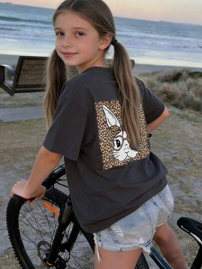 [Easter] Tween Girls Printed Short Sleeve T-Shirt, Student Young Clothing, Summer Top Prepared For Girls Ready To Play