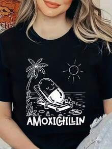 Camiseta de técnico de farmacia con estampado de píldora divertida de amoxicilina para vacaciones en la playa, camisetas gráficas para mujer - Negro - Ver 1
