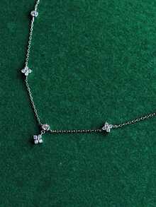 1 chiếc vòng cổ hình cỏ bốn lá may mắn bằng bạc Sterling S925, mặt dây chuyền hình hoa đính đá Cubic Zirconia cổ điển thanh lịch, dây chuyền kiểu INS ngọt ngào nữ tính, quà tặng cho phụ nữ. - cỏ bốn lá - Xem 9